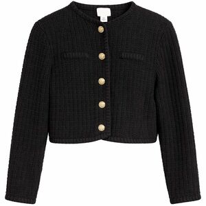 H&M Black Cropped Knit Blazer with Gold Buttons